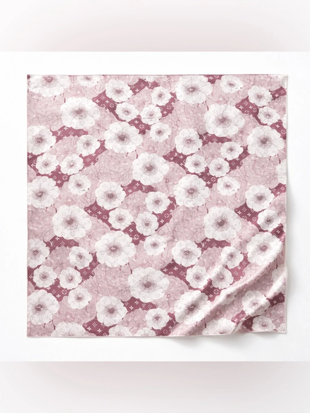 Louis Vuitton Cherry Blossom Silk Scarf 35x35 Pink Floral Monogram Lightweight